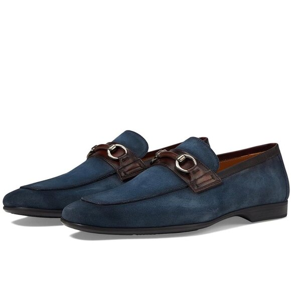 Magnanni Rafa V Water Resistant Loafer Shoes in Navy/Midbrown Sz 8 - Picture 1 of 14